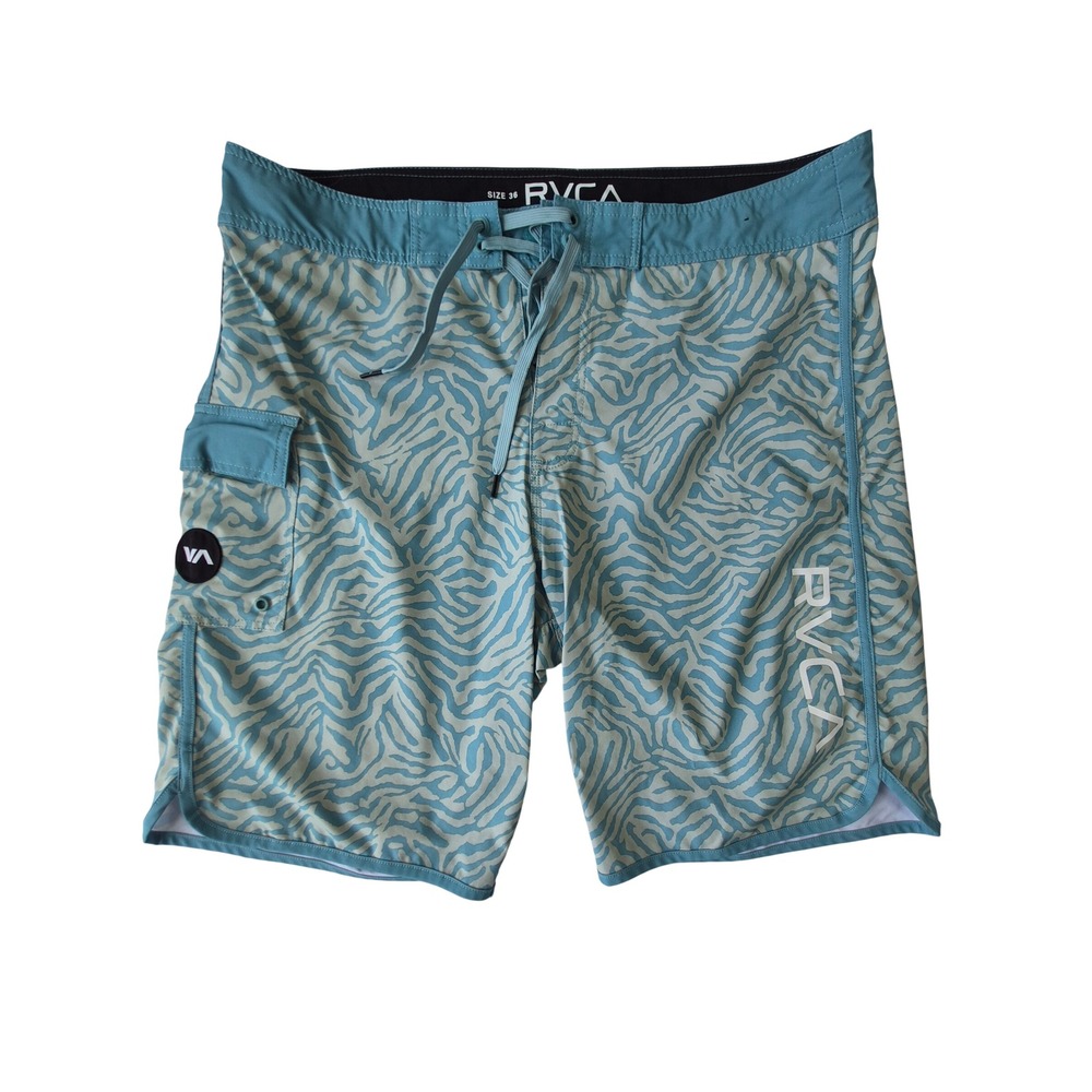 RVCA Mens Eastern 20 Board Shorts Blue Zebra Print Swim Trunks Size 36 MA117EAS